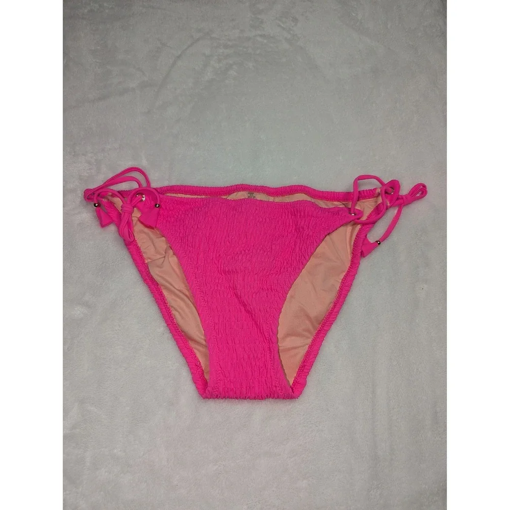 Victorias‎ Secret Neon Pink Smocked Side Tie Bikini Bottom 347237-QDE XL